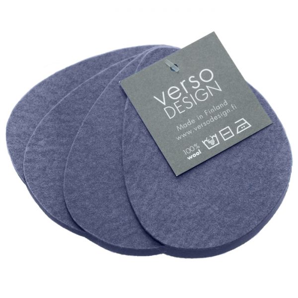 Verso Designin täysvillaiset siniset lasinalusia on yhdessä paketissa 4 kappaletta.