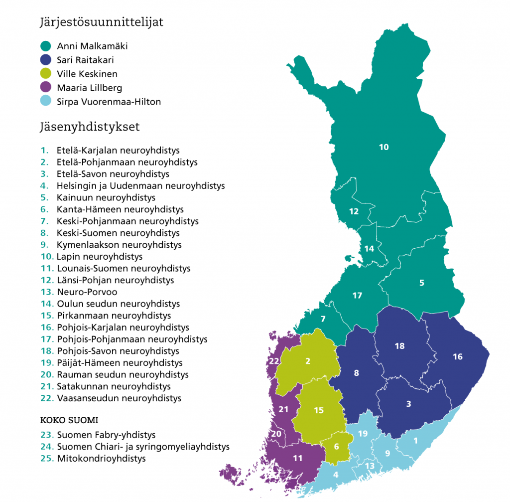 Järjestösuunnittelijoiden toimialueet ja yhdistysalueet