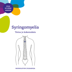 Syringomyelia-oppaan kansi, jossa piirroskuva selkärangasta.